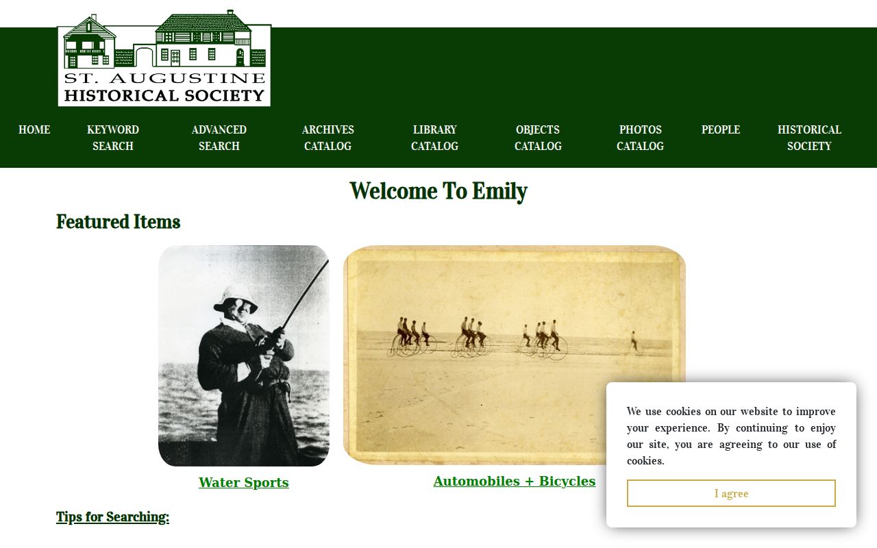 Emily catalog for St. Augustine Historical Society collections