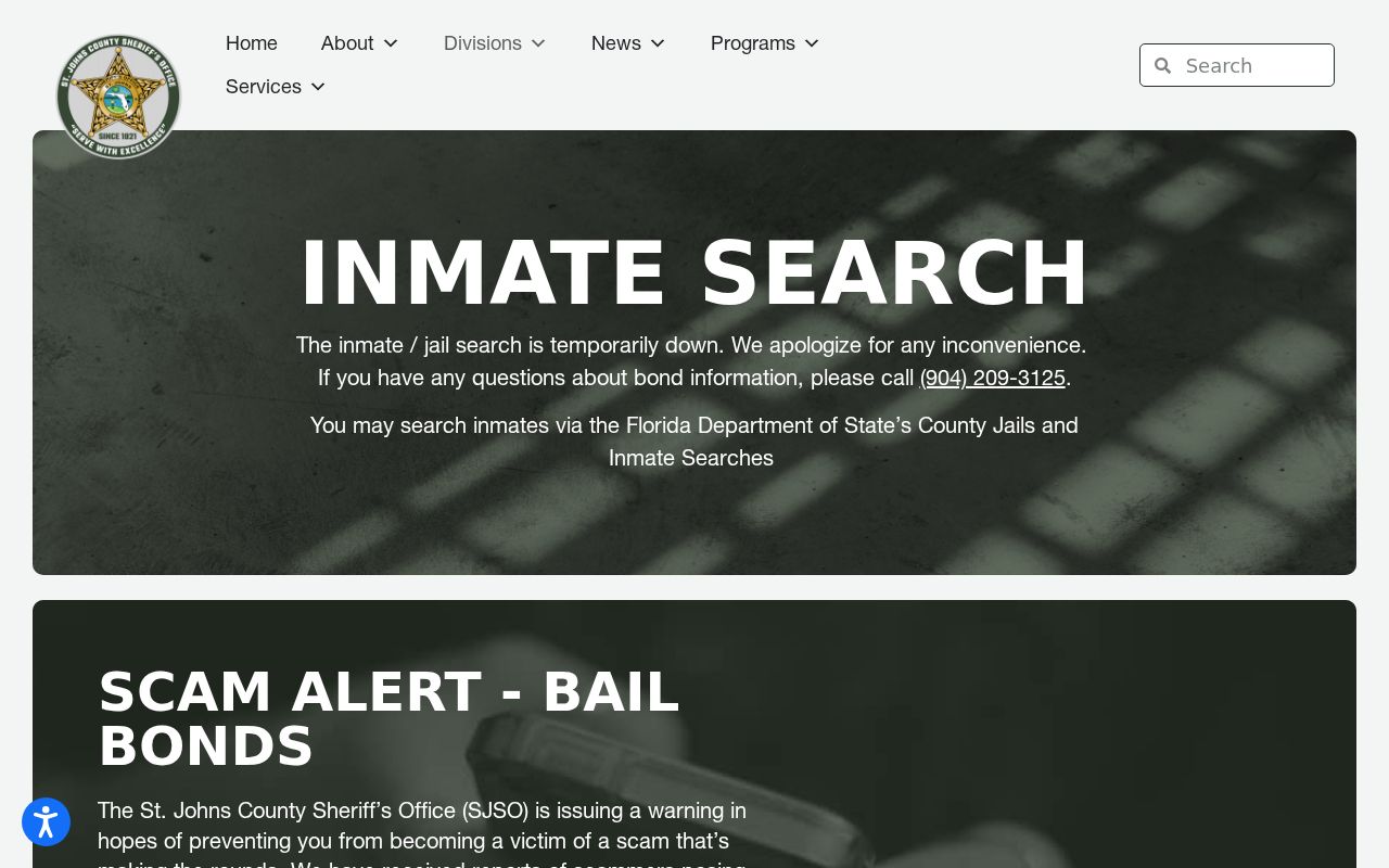 St. Johns County neighbors official county inmate search page