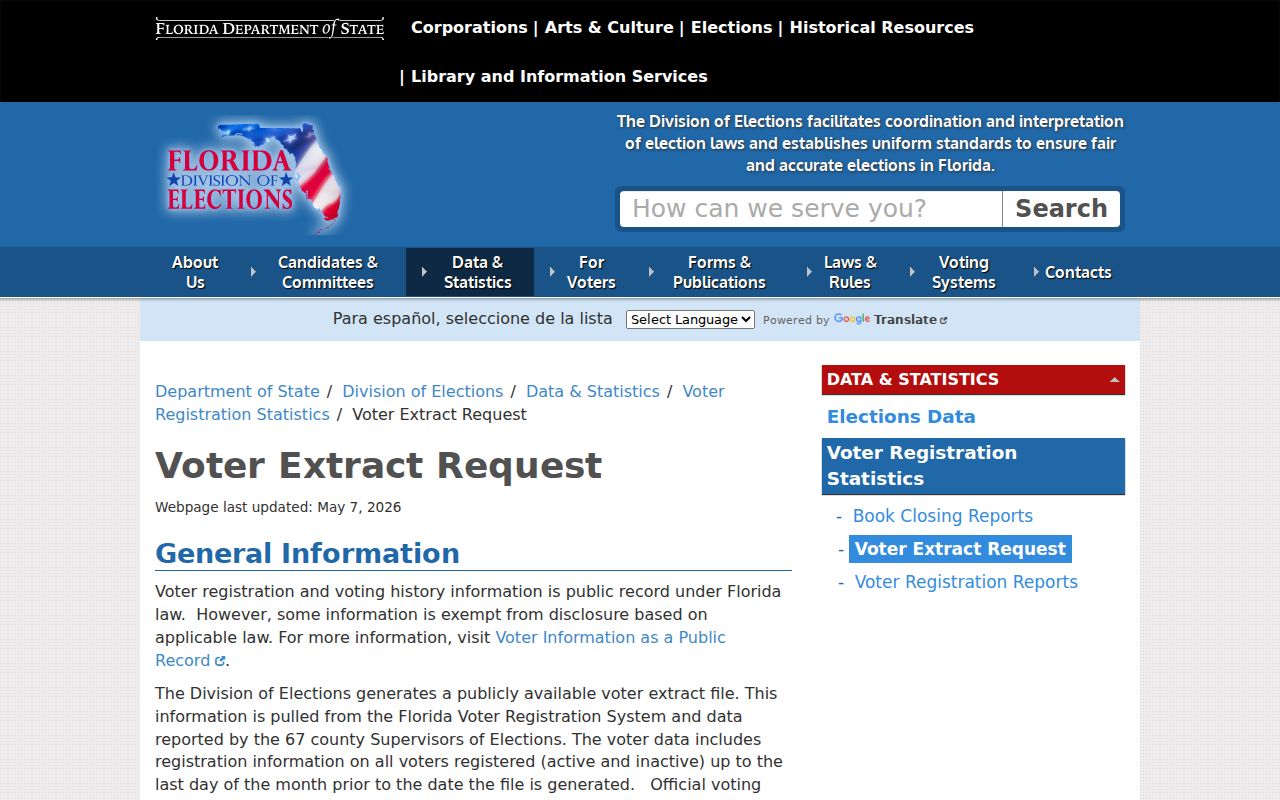 St. Johns County neighbors state voter extract request page