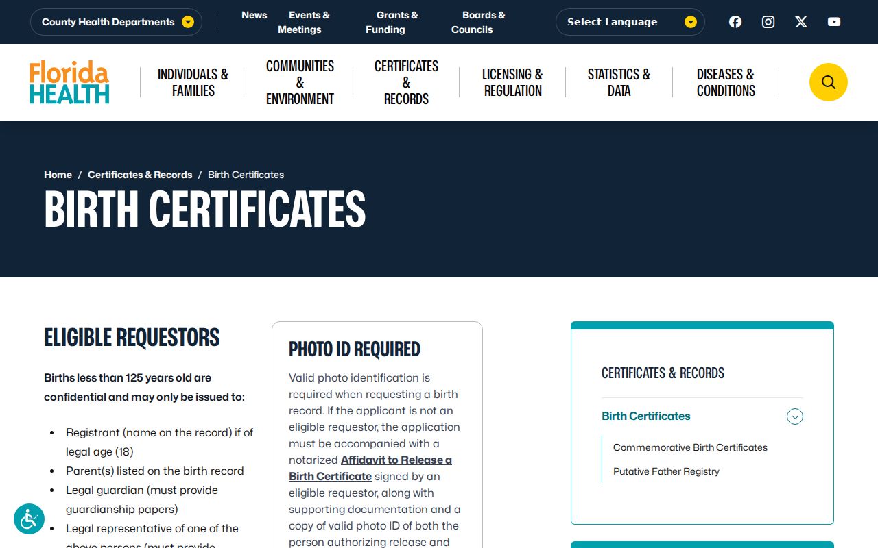 St. Johns County residents directory source for Florida birth certificates