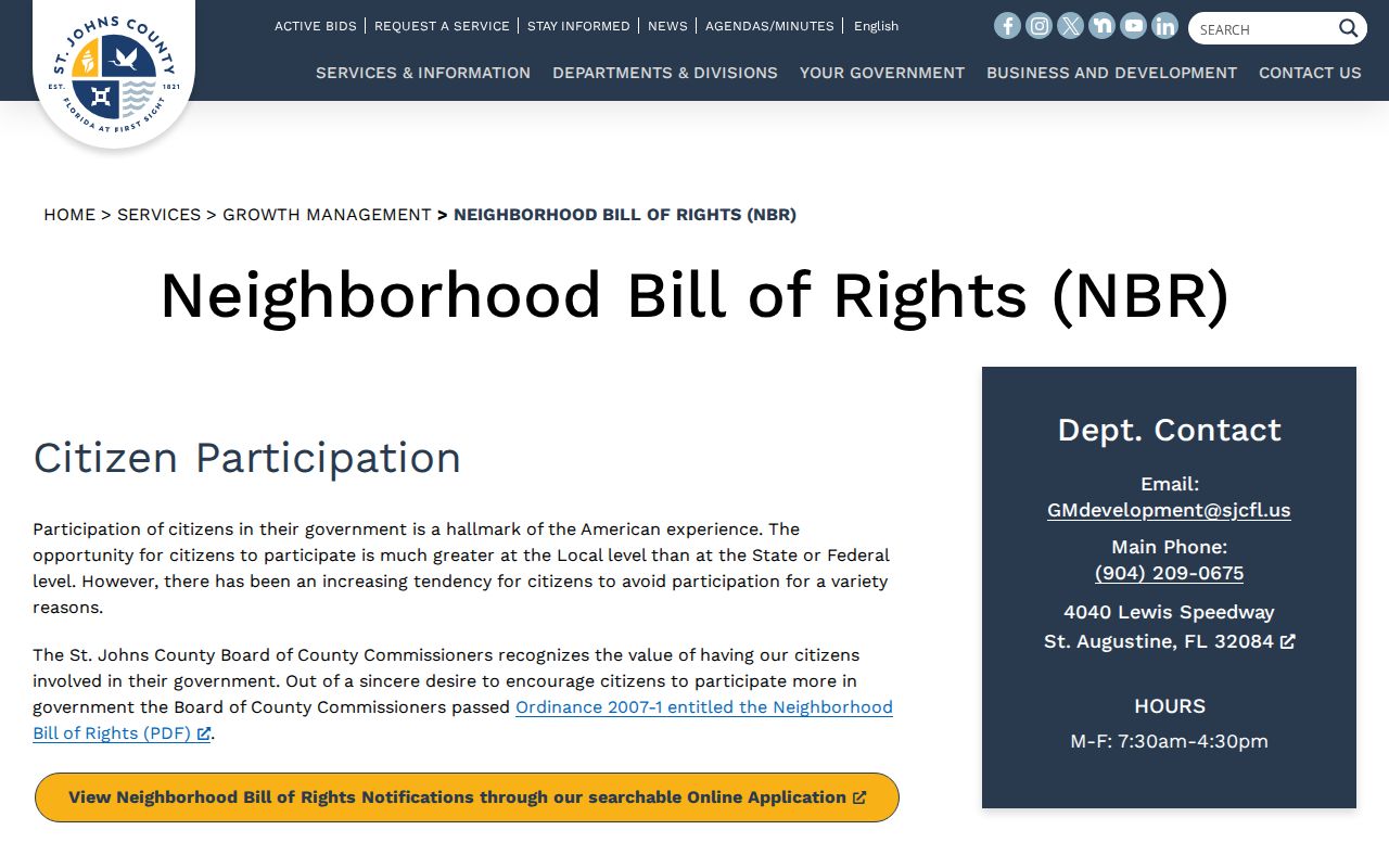 St. Johns County street directory neighborhood registry source